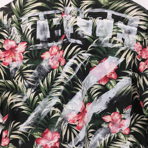 オフホワイト OFF-WHITE ハイビスカス総柄 ジャガード長袖シャツ メンズ